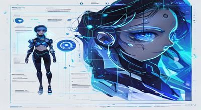 色轮眼AI绘画提示词教程封面，展示Midjourney生成的色轮眼角色效果与对应提示词文本，科技感十足的深蓝色界面